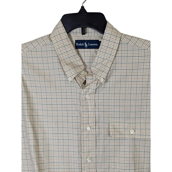 Ralph Lauren Men size XL Plaid Button Up Shirt Suede Elbow Patches Equestrian - Picture 8 of 16
